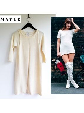 Vintage Mayle La Gamine Coucou Cream Baby Alpaca Knit Dress Size M